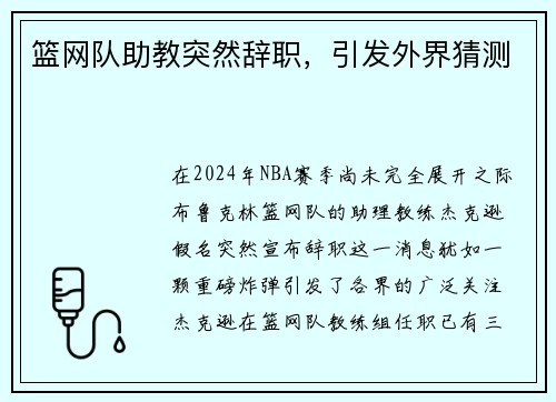 篮网队助教突然辞职，引发外界猜测